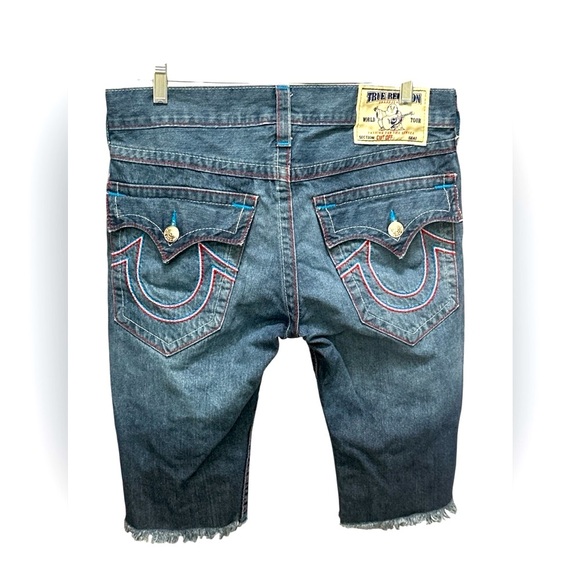 True Religion Blue Factory Distressed Cutoff Jean Shorts - Picture 1 of 9